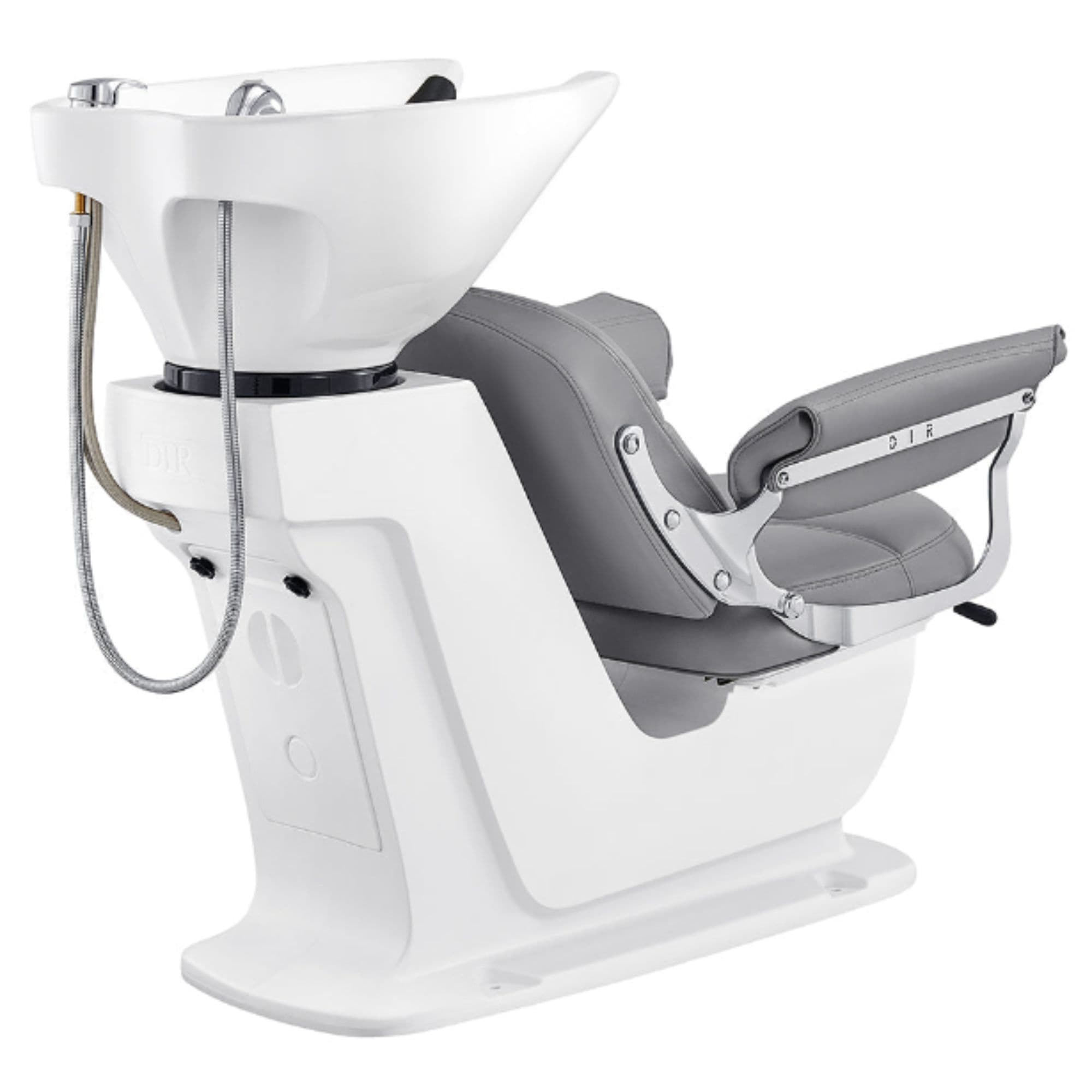 DIR Mochilagon Salon Shampoo Chair with Adjustable Seat Rear Angled View With White Wash Station Sink Assembly