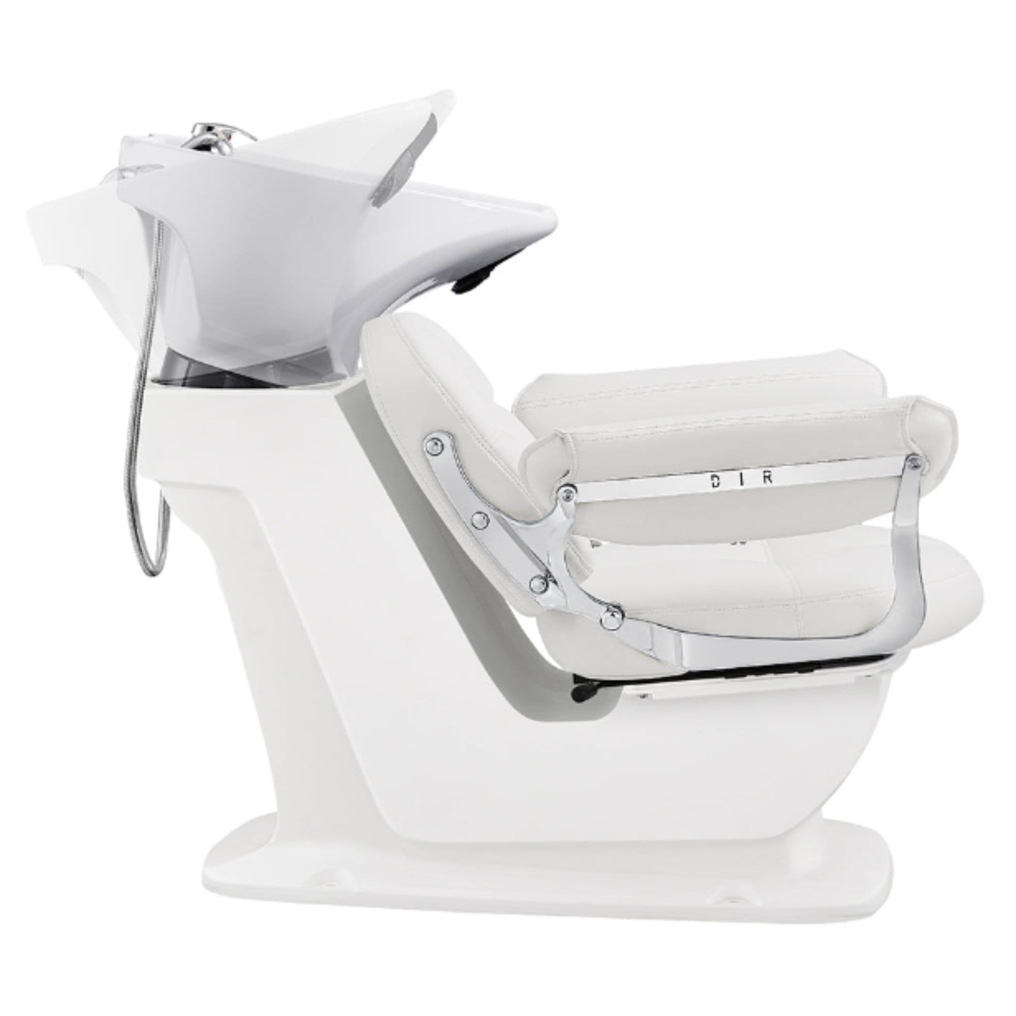 DIR Mochilagon Salon Shampoo Chair with Adjustable Seat White Side View Of White Single Shampoo Wash Station With Adjustment Demo