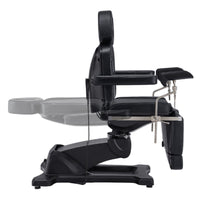 Thumbnail for DIR Pavo 4-Motor Gynecology Exam Chair with Stirrups Black Side View Demonstrating Recline Adjustment Range On White Background