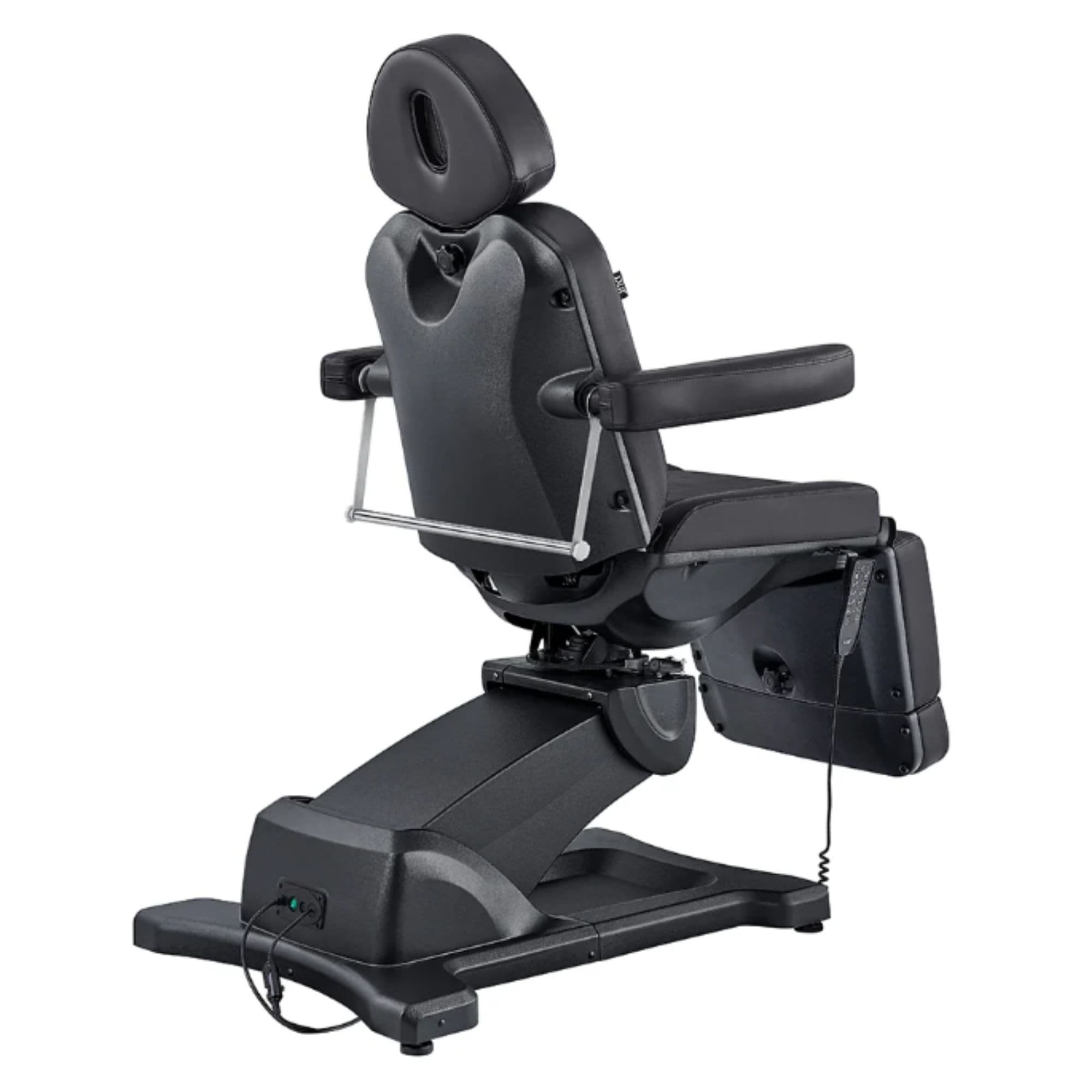 DIR Pavo 4-Motor Swivel Spa Treatment Bed Black Variant Rear View With Remote Control On White Background