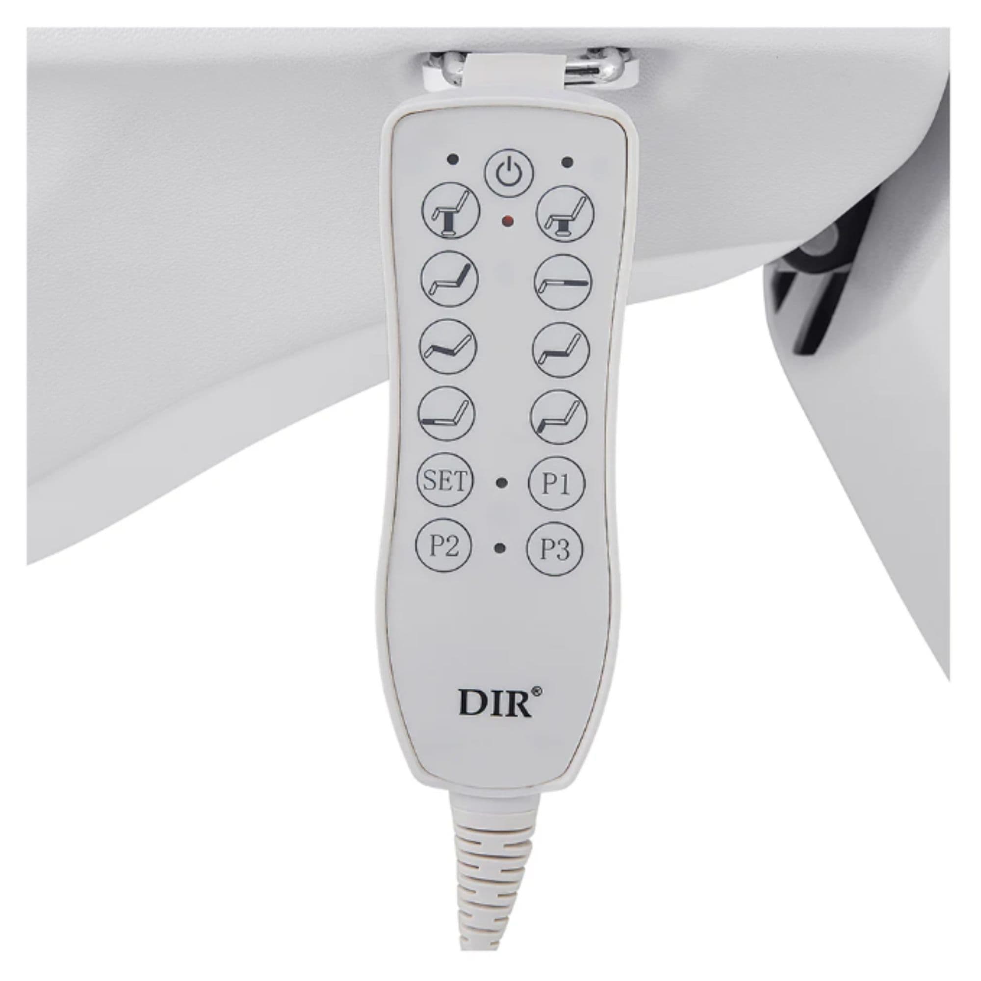 DIR Pavo 4-Motor Swivel Spa Treatment Bed Close-Up View Of Remote Control For White Variant