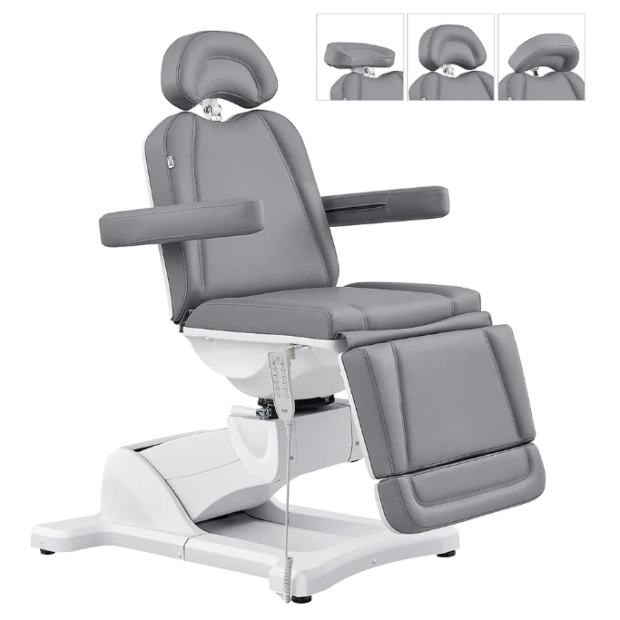 DIR Pavo 4-Motor Swivel Spa Treatment Bed Gray Variant Front Angled View With Adjustable Headrest Options On White Background