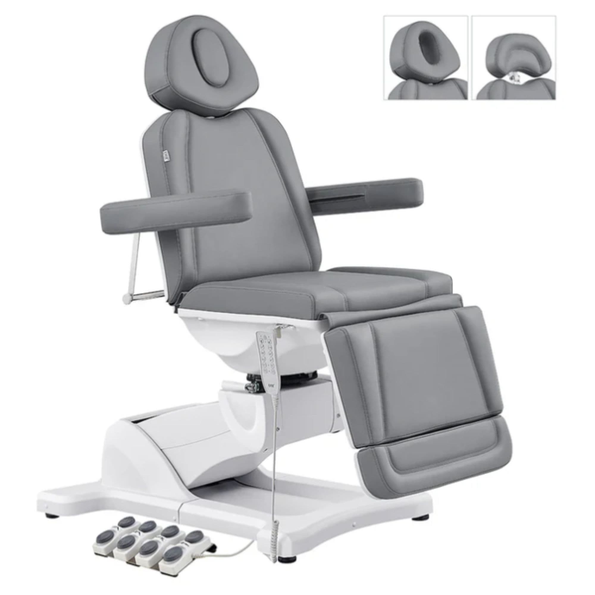 DIR Pavo 4-Motor Swivel Spa Treatment Bed Gray Variant Front Angled View With Detachable Headrest Options On White Background