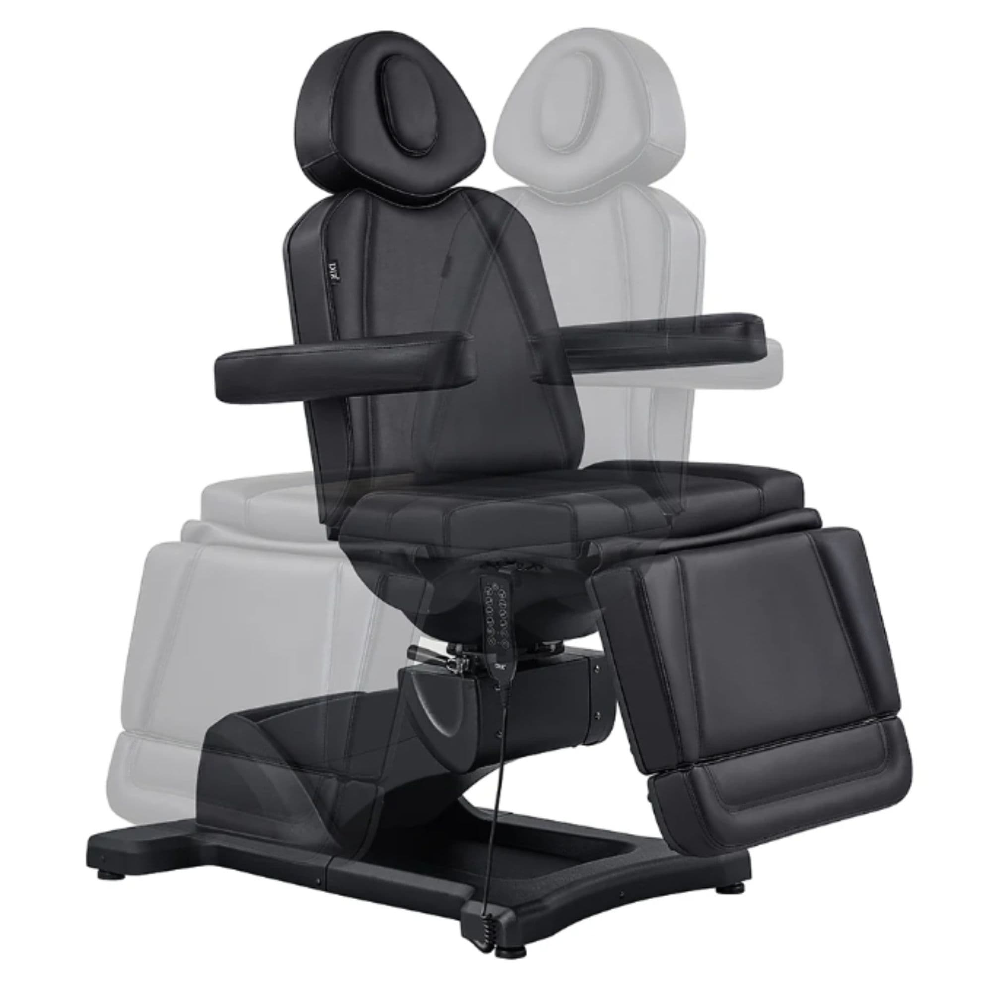 DIR Pavo 4-Motors Swivel Medical Spa Treatment Table Black Variant Front View Showing Adjustable Rotation On White Background