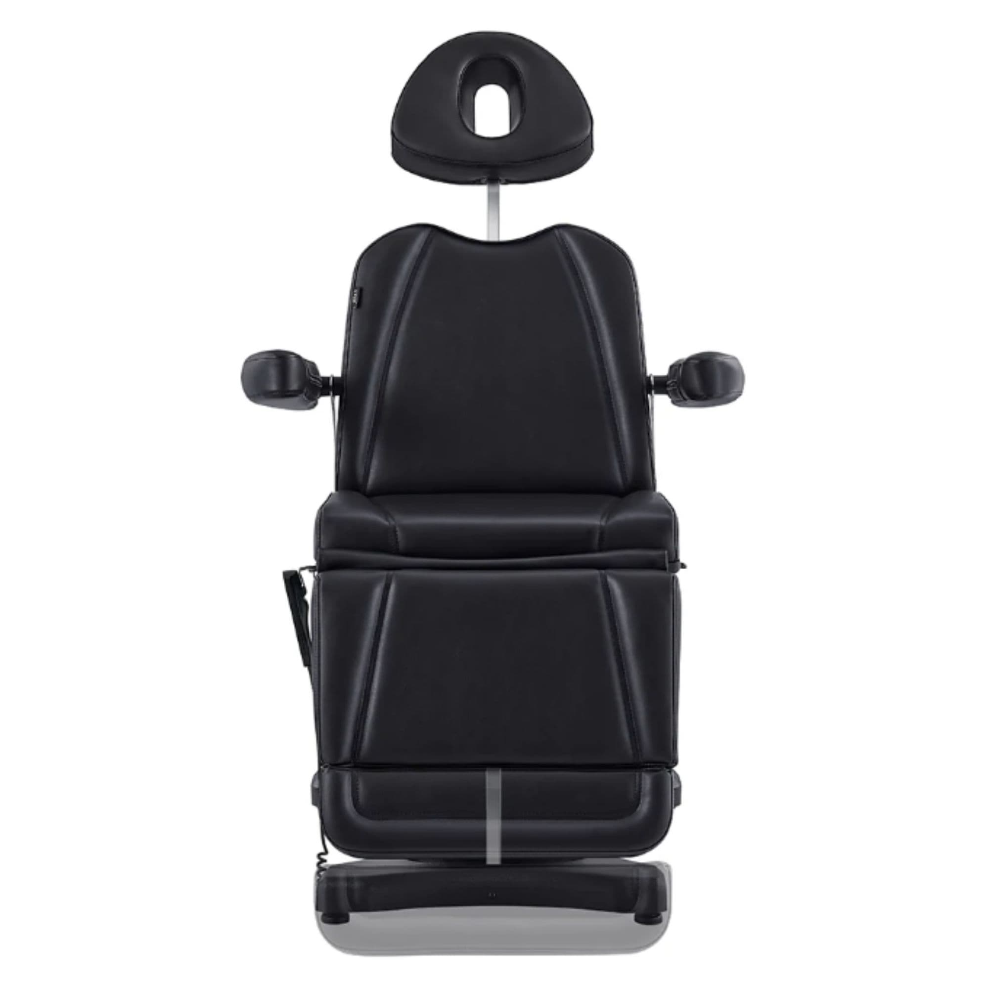 DIR Pavo 4-Motors Swivel Medical Spa Treatment Table Black Variant Front View With Raised Headrest On White Background