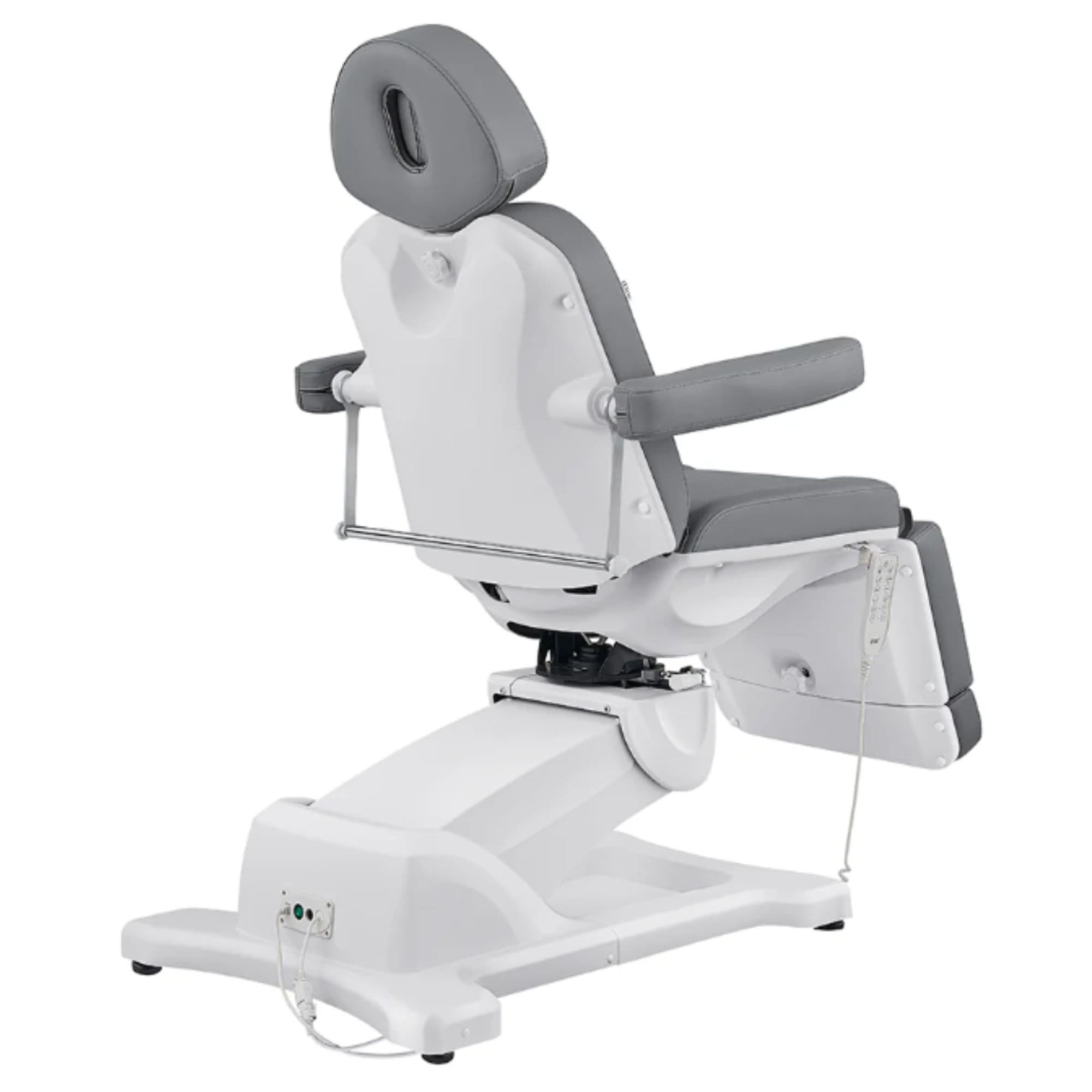 DIR Pavo 4-Motors Swivel Medical Spa Treatment Table Gray Variant Rear View With Remote Control On White Background