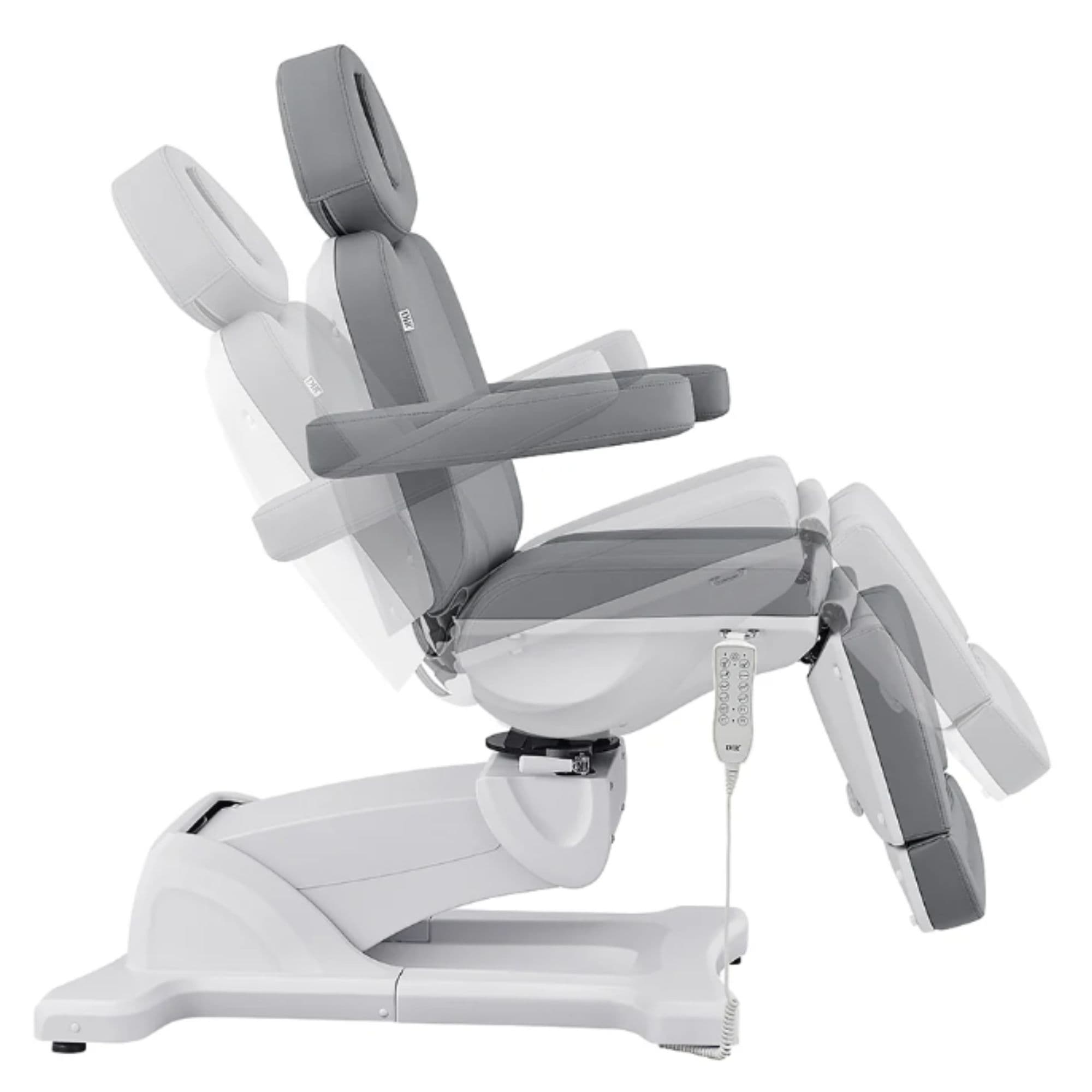 DIR Pavo 4-Motors Swivel Medical Spa Treatment Table Gray Variant Side View Demonstrating Swing Adjustment On White Background