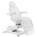 DIR Pavo 4-Motors Swivel Medical Spa Treatment Table White Variant Front Angled View Demonstrating Leg Rest Extension Range On White Background
