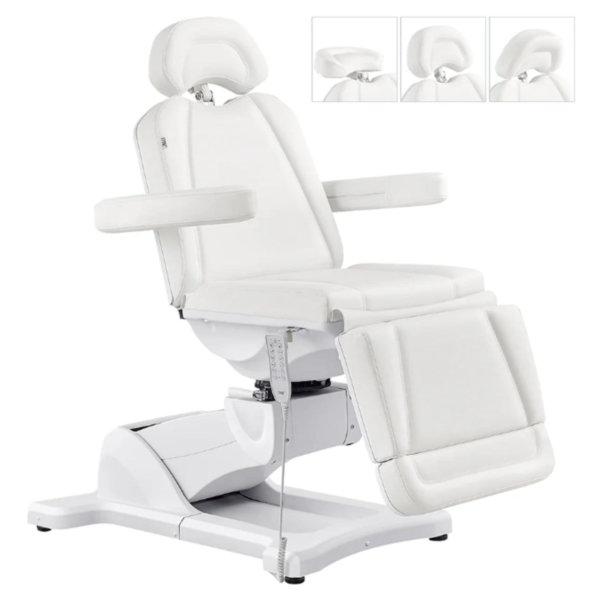 DIR Pavo 4-Motors Swivel Medical Spa Treatment Table White Variant Front Angled View With Adjustable Headrest Options On White Background
