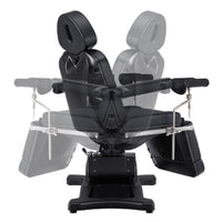 Thumbnail for DIR Pavo OB 4-Motors OB GYN Exam Chair Black Front View With Swivel Rotation Demonstration On White Background
