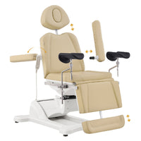 Thumbnail for DIR Pavo OB 4-Motors OB GYN Exam Chair with Stirrups Beige Front Angled View Demonstrating Adjustable Chair Features On White Background