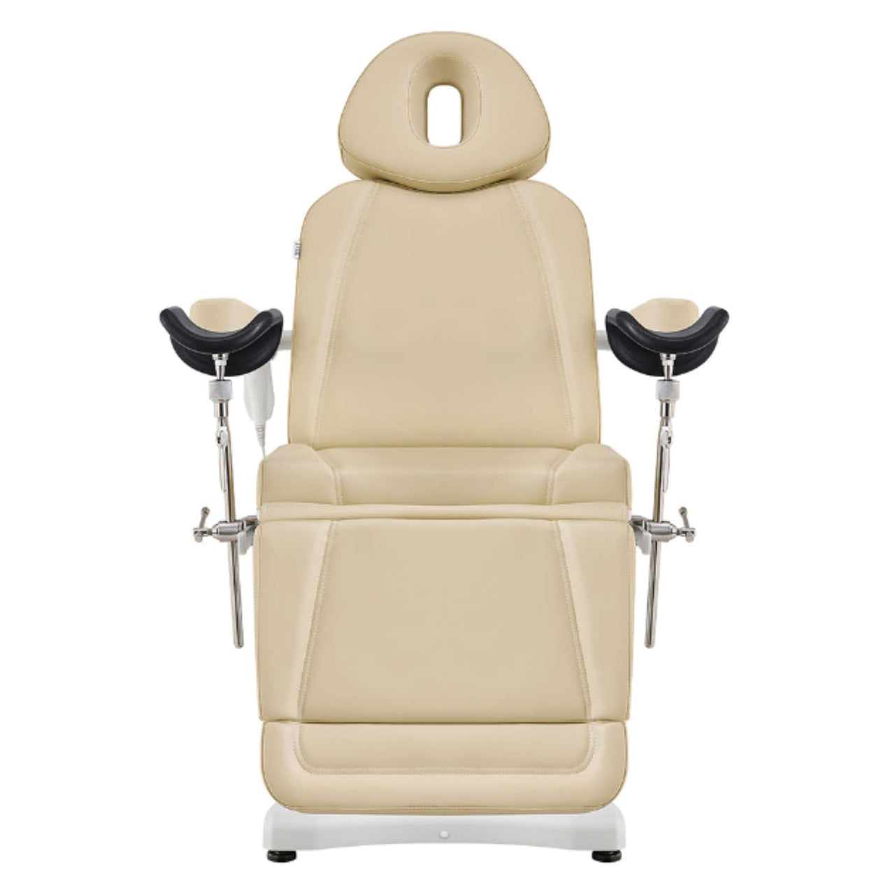DIR Pavo OB 4-Motors OB GYN Exam Chair with Stirrups Beige Front View On White Background