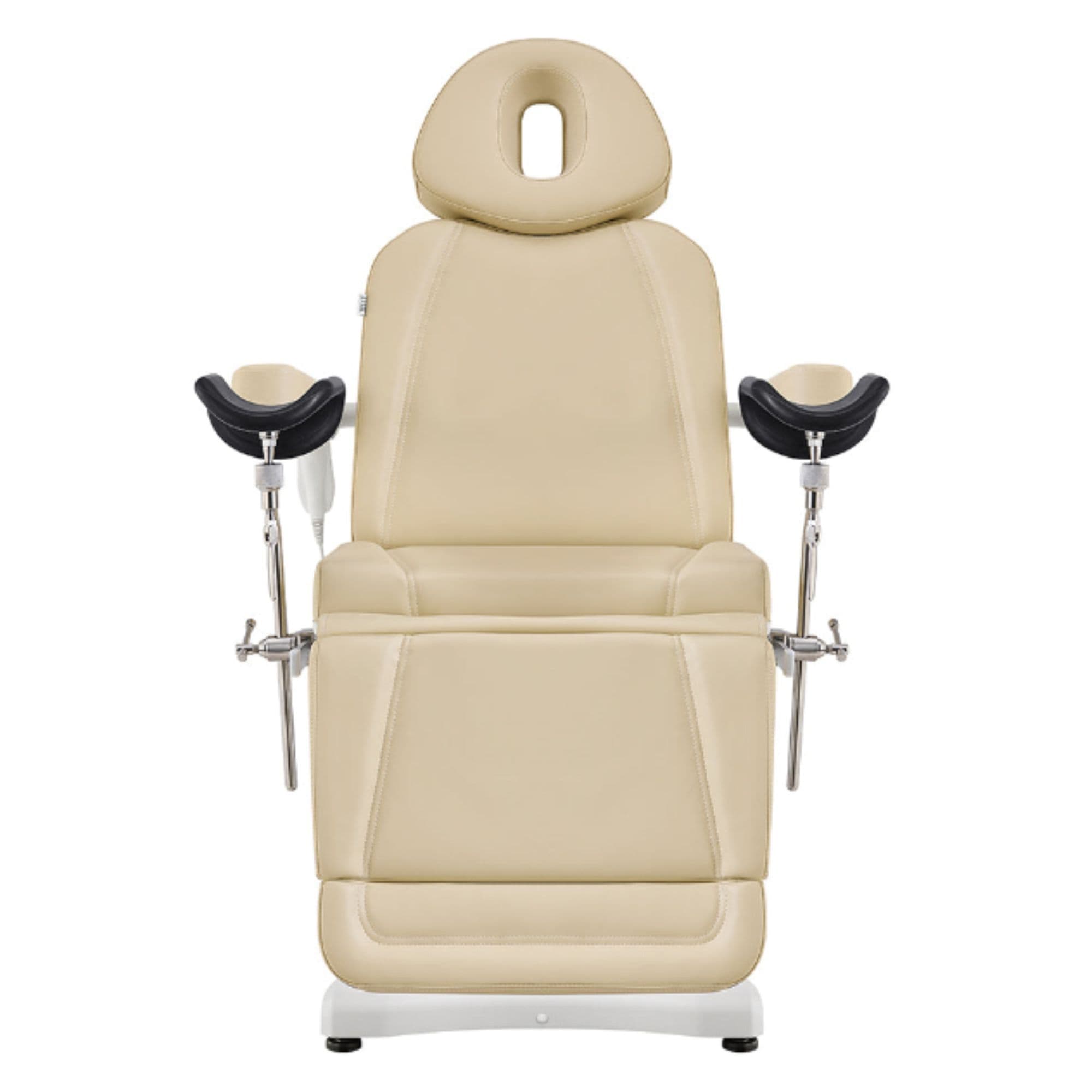 DIR Pavo OB 4-Motors OB GYN Exam Chair with Stirrups Beige Front View On White Background