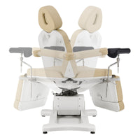Thumbnail for DIR Pavo OB 4-Motors OB GYN Exam Chair with Stirrups Beige Front View With Swivel Rotation Demonstration On White Background