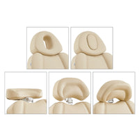 Thumbnail for DIR Pavo OB 4-Motors OB GYN Exam Chair with Stirrups Close-Up Views Showing Multiple Headrest And Face Hole Options For Beige Variants