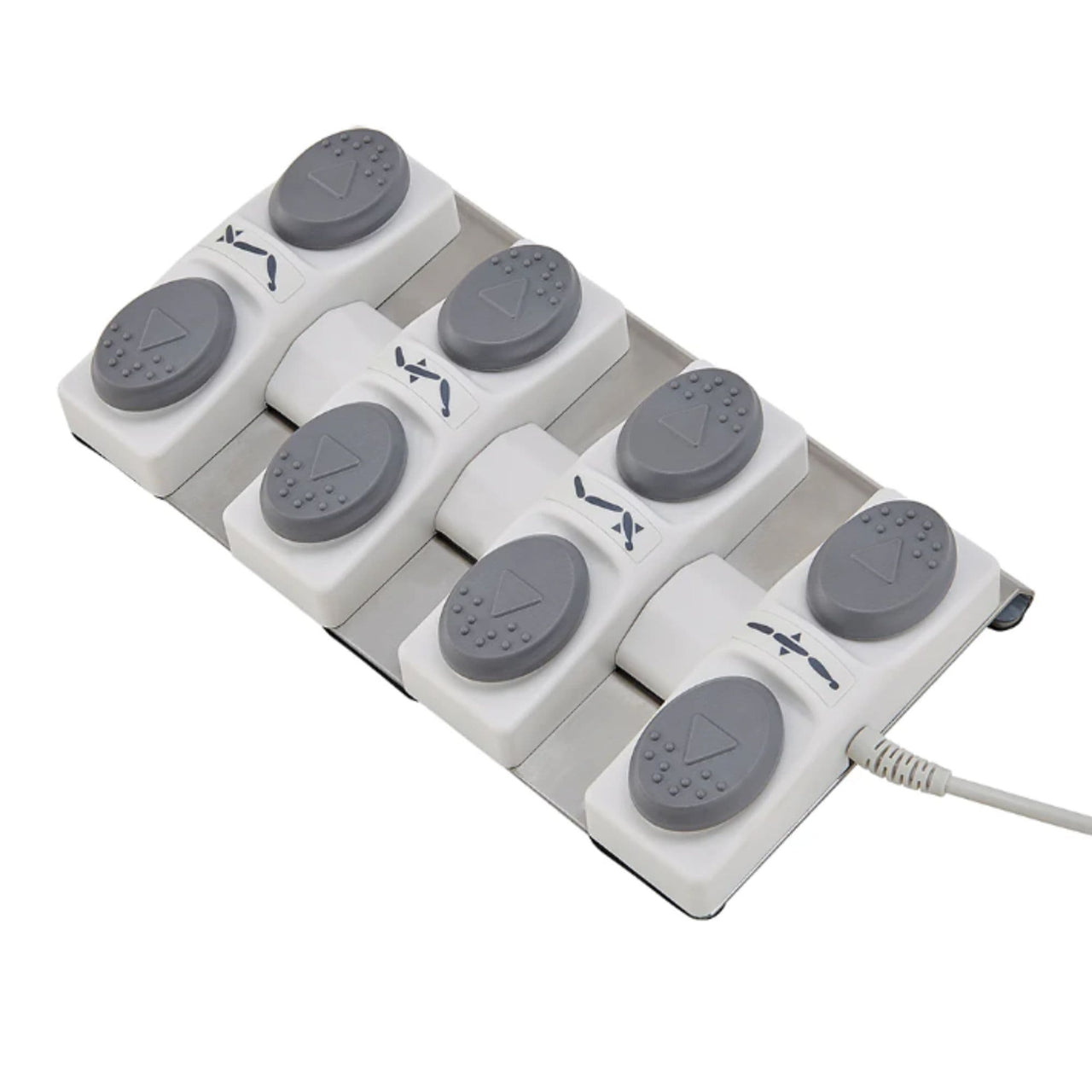 DIR Pavo OB 4-Motors OB GYN Exam Chair with Stirrups Close-up View OF Foot Control On White Background For Beige Variant