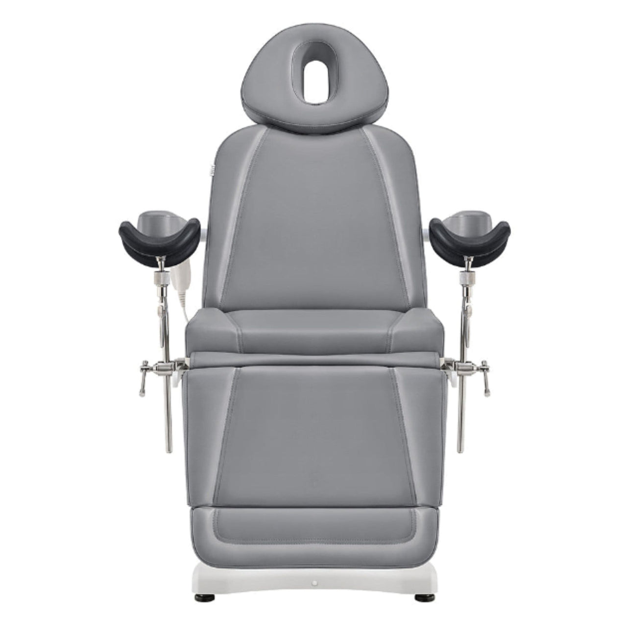 DIR Pavo OB 4-Motors OB GYN Exam Chair with Stirrups Gray Front View On White Background