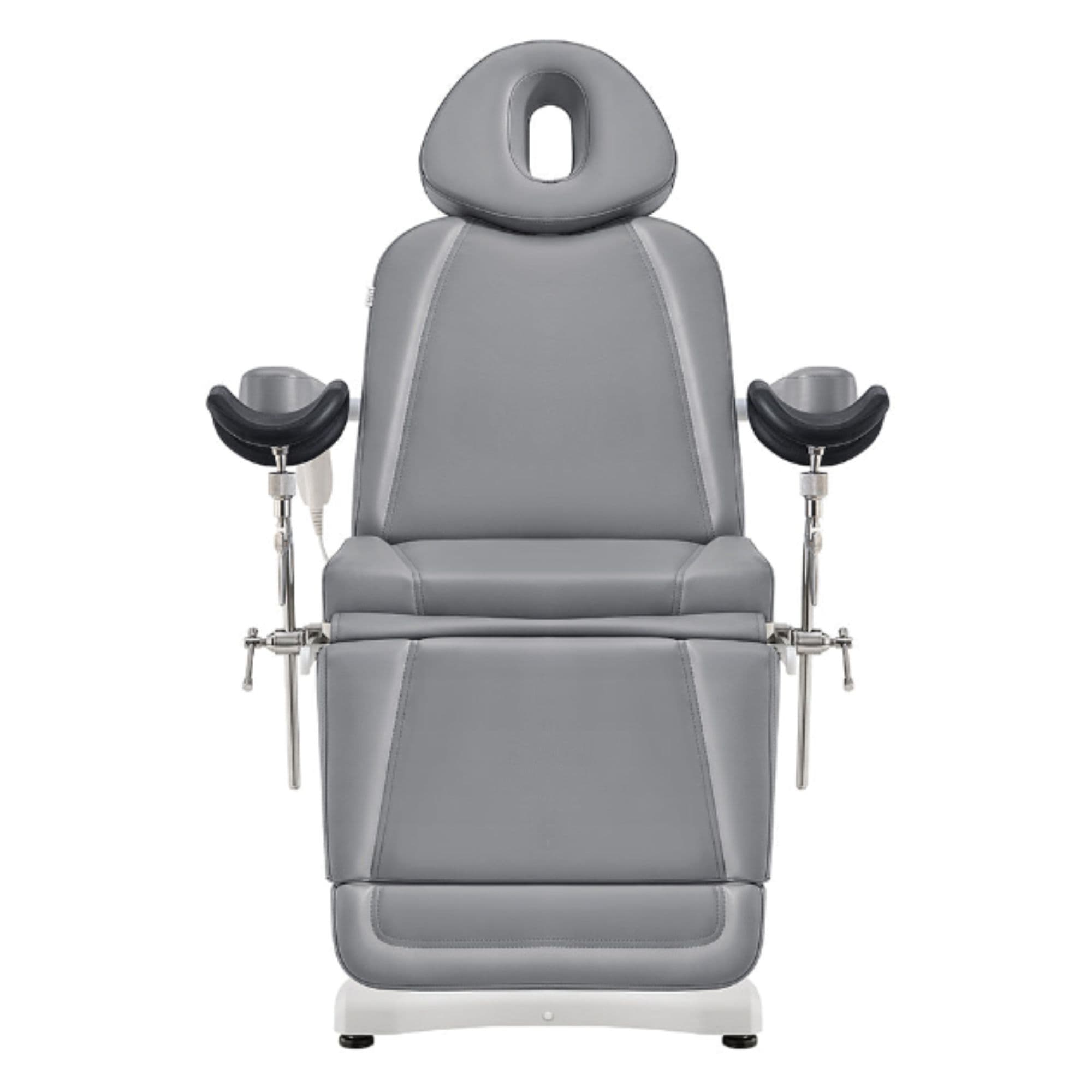 DIR Pavo OB 4-Motors OB GYN Exam Chair with Stirrups Gray Front View On White Background
