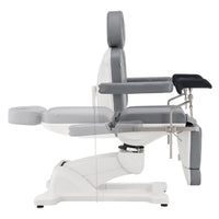 Thumbnail for DIR Pavo OB 4-Motors OB GYN Exam Chair with Stirrups Gray Side View Demonstrating Recline Adjustment Range On White Background