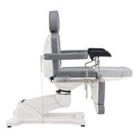 Thumbnail for DIR Pavo OB 4-Motors OB GYN Exam Chair with Stirrups Gray Side View Showing Extendable Footrest Positions On White Background