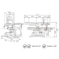 Thumbnail for DIR Pavo OB 4-Motors OB GYN Exam Chair with Stirrups Product Dimension Diagram