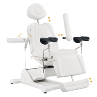 Thumbnail for DIR Pavo OB 4-Motors OB GYN Exam Chair with Stirrups White Front Angled View Demonstrating Adjustable Chair Features On White Background