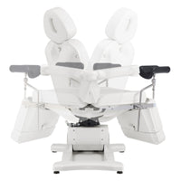 Thumbnail for DIR Pavo OB 4-Motors OB GYN Exam Chair with Stirrups White Front View With Swivel Rotation Demonstration On White Background