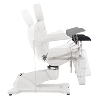 Thumbnail for DIR Pavo OB 4-Motors OB GYN Exam Chair with Stirrups White Side View Demonstrating Chair And Stirrup Adjustment Positions On White Background