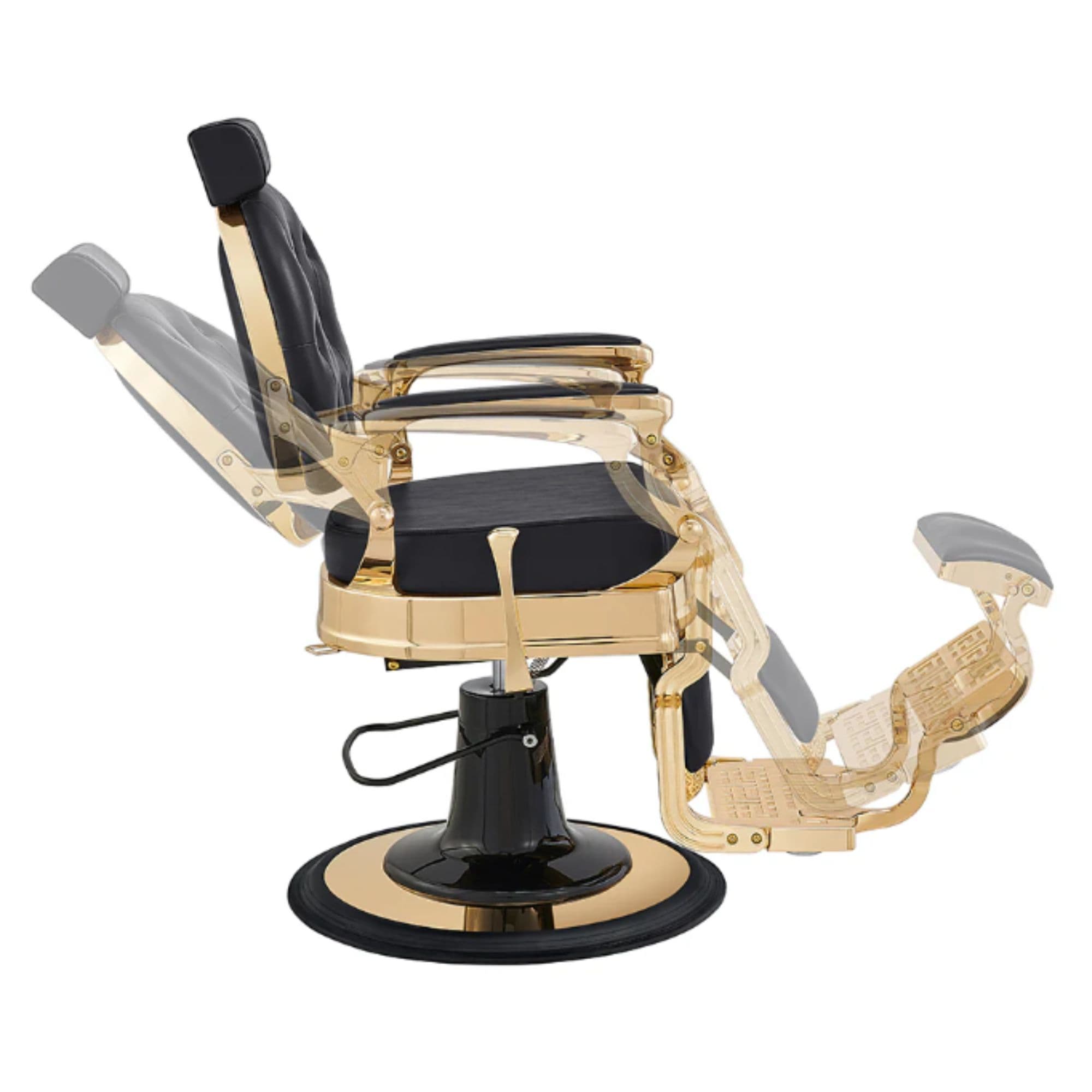 DIR Princeton Gold Barber Chair  Black Variant Side View Demonstrating Swing Adjustment On White Background