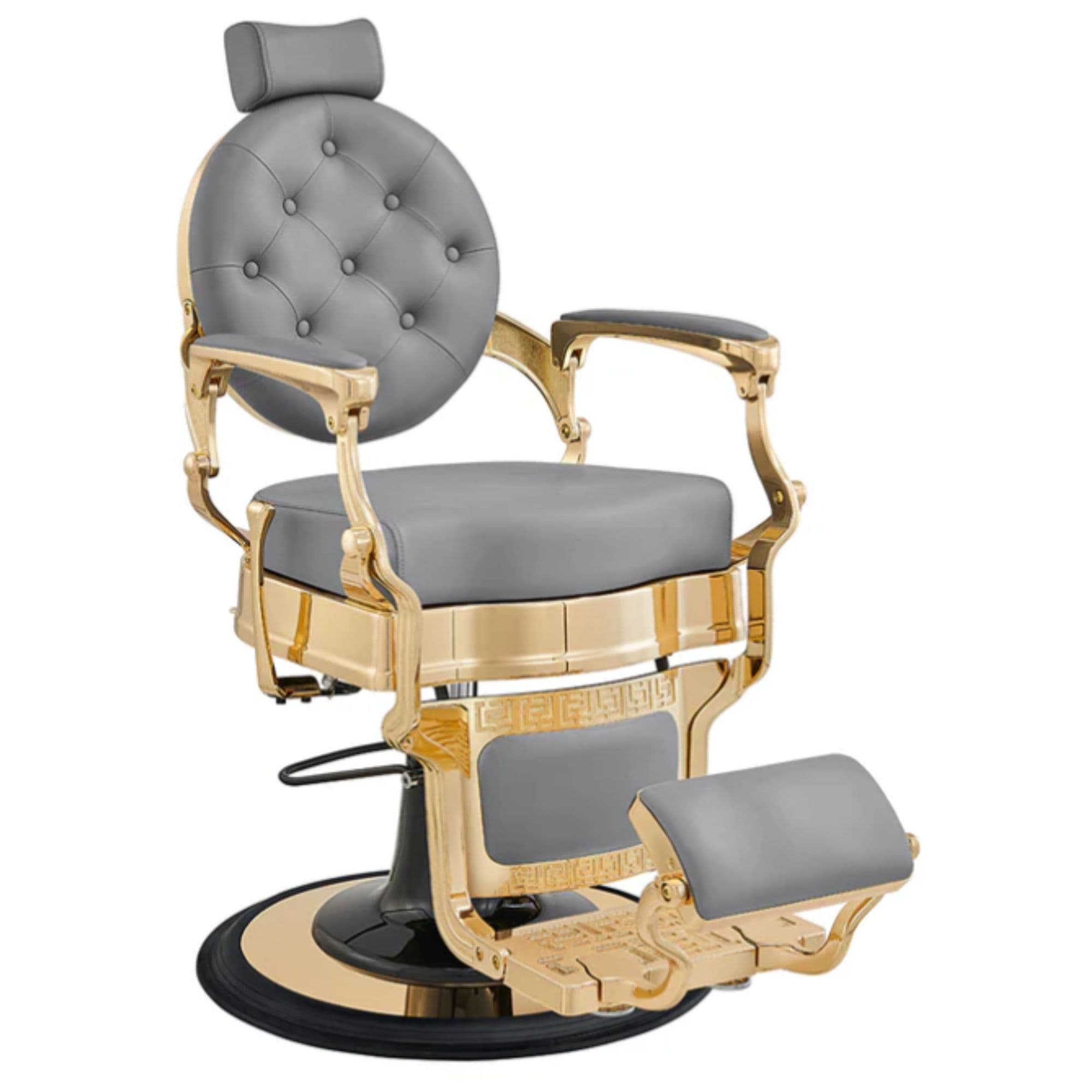 DIR Princeton Gold Barber Chair Gray Variant Front Angled View On White Background
