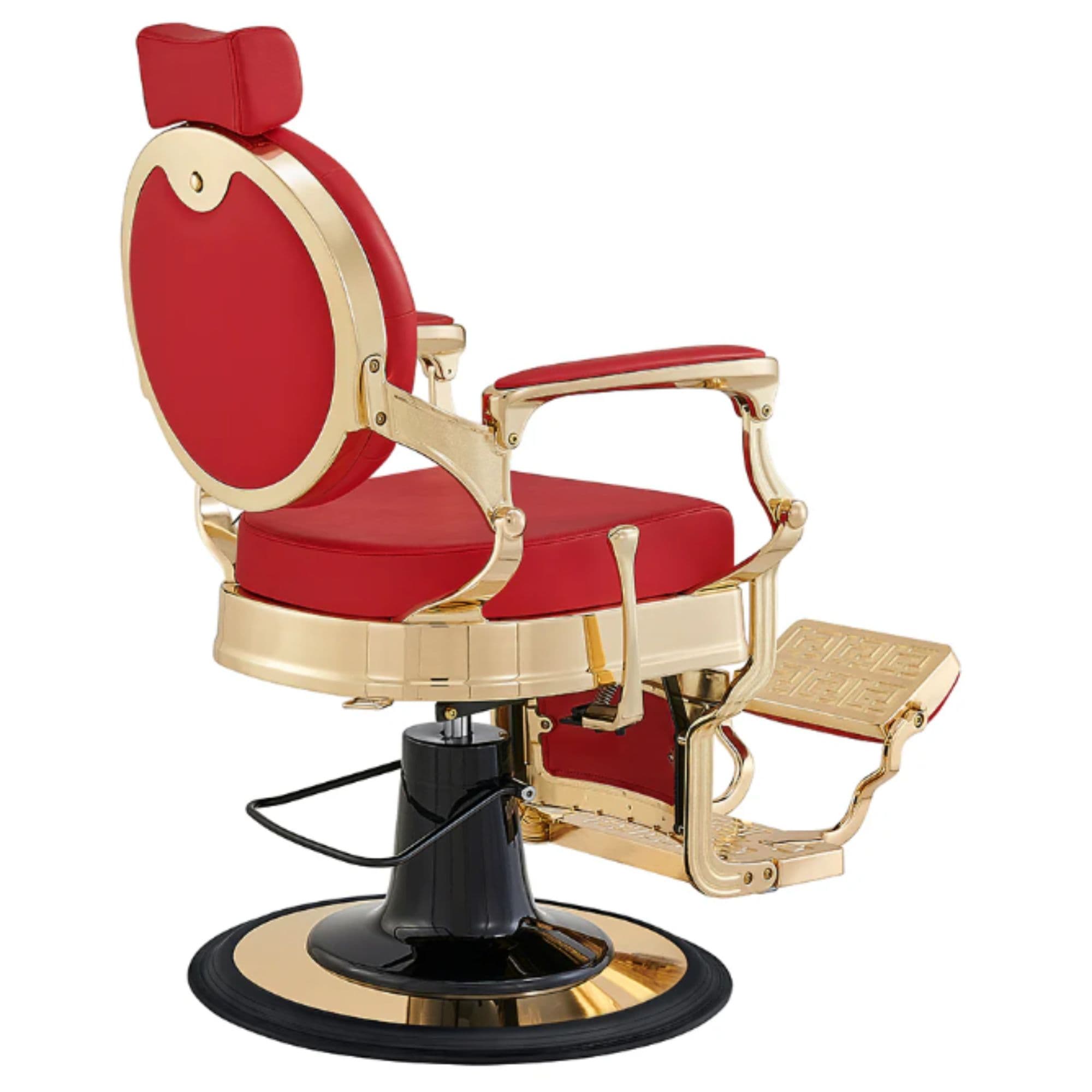 DIR Princeton Gold Barber Chair Red Variant Rear Angled View On White Background