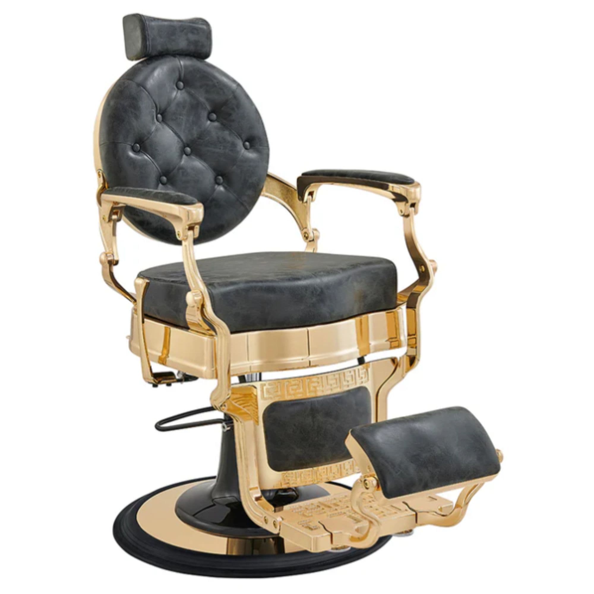 DIR Princeton Gold Barber Chair Vintage Black Variant Front Angled View On White Background