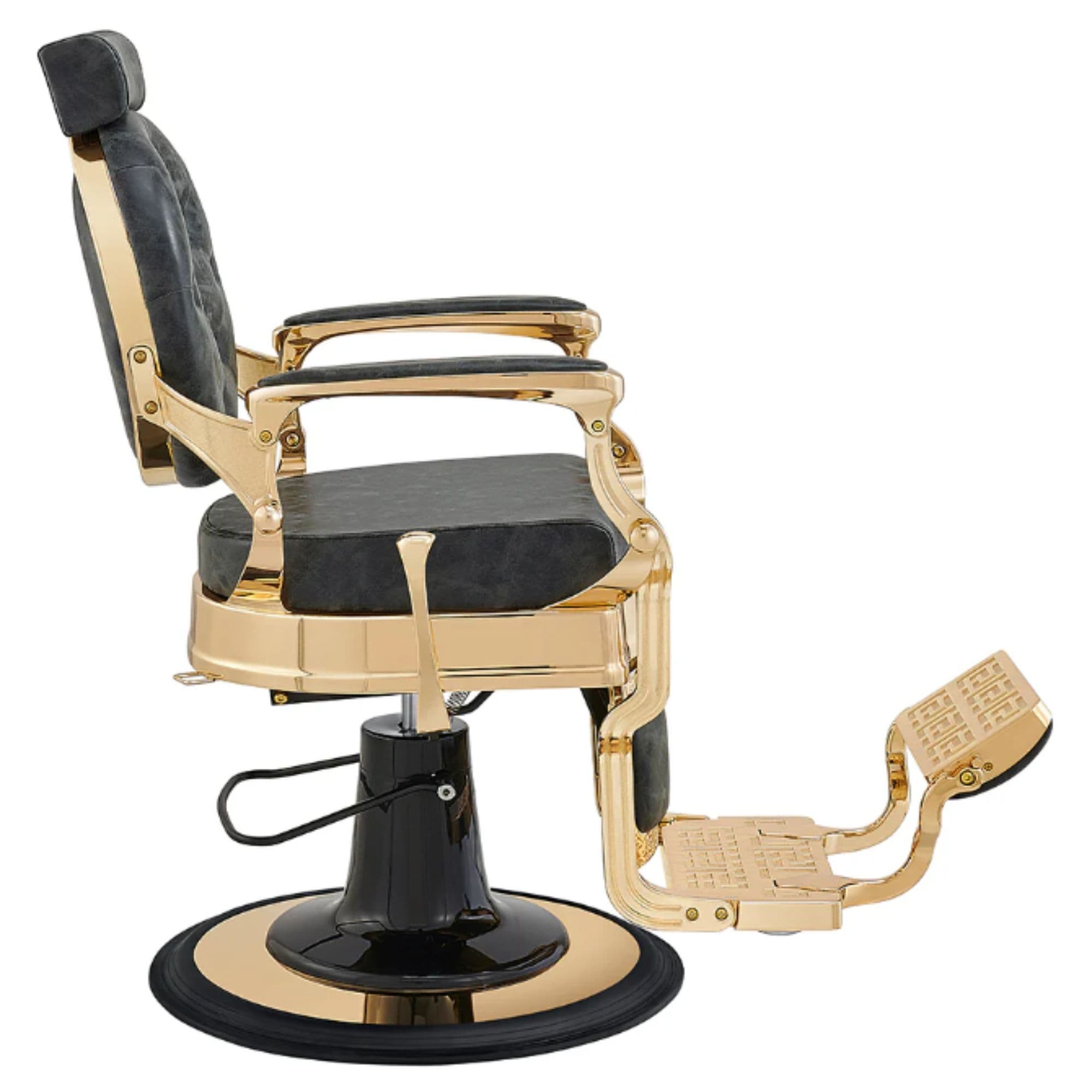 DIR Princeton Gold Barber Chair Vintage Black Variant Side View On White Background