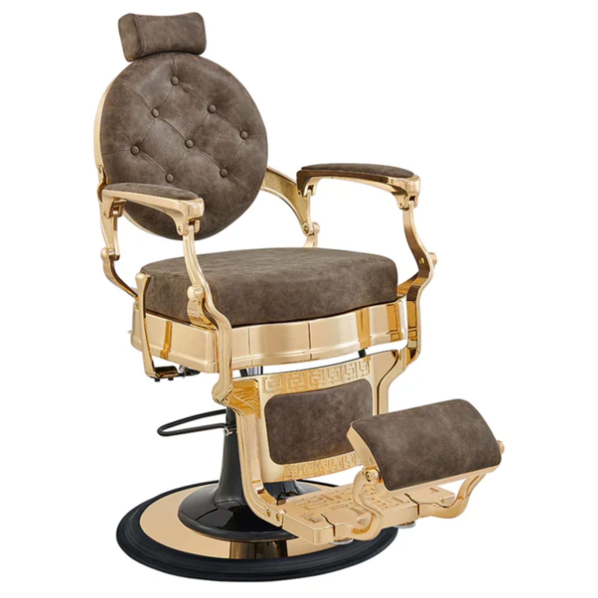 DIR Princeton Gold Barber Chair Vintage Brown Variant Front Angled View On White Background