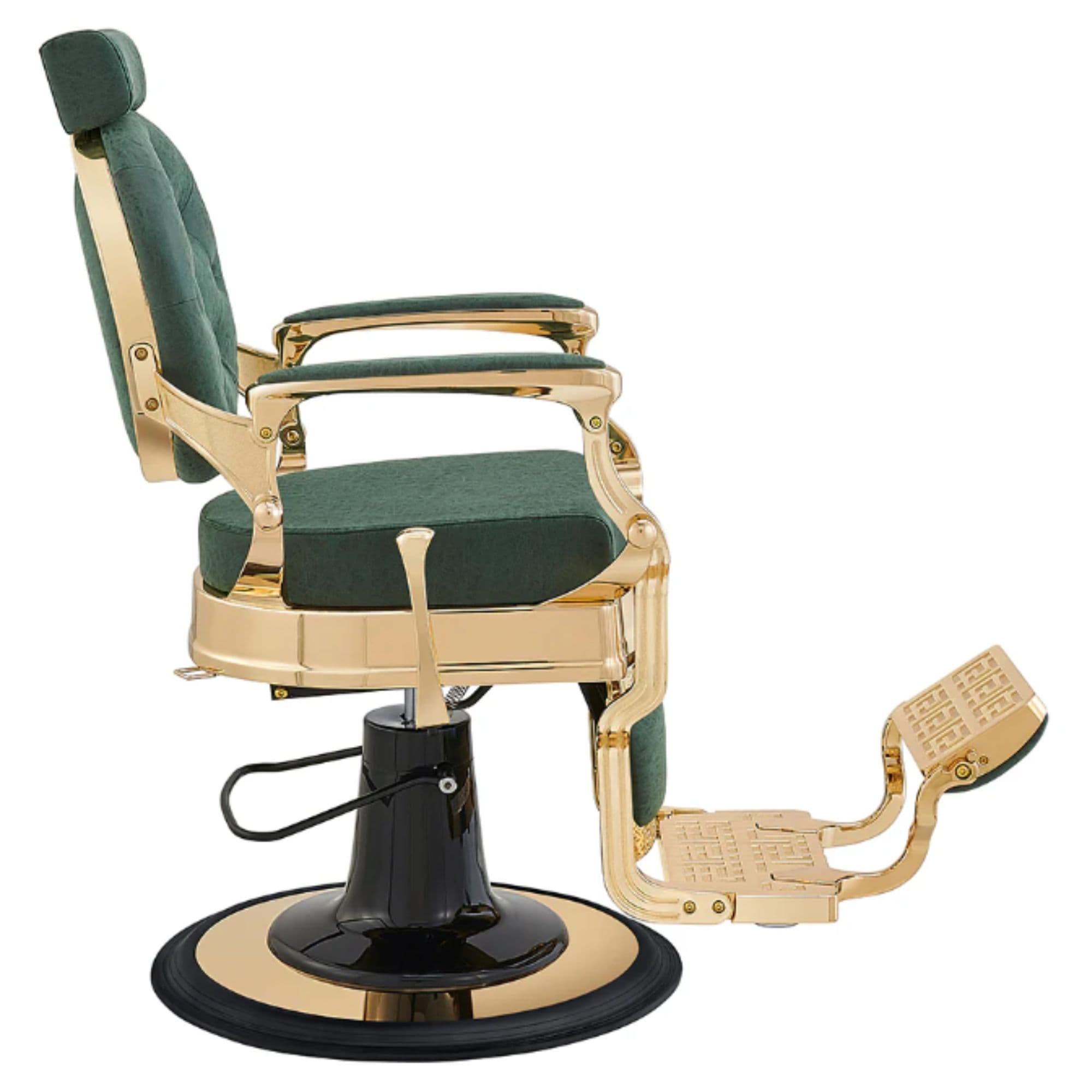 DIR Princeton Gold Barber Chair Vintage Green Variant Side View On White Background