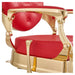 DIR Princeton Gold Finish Barbershop Chair Close-Up View Of Decorative Armrest Support And Red Upholstered Seat