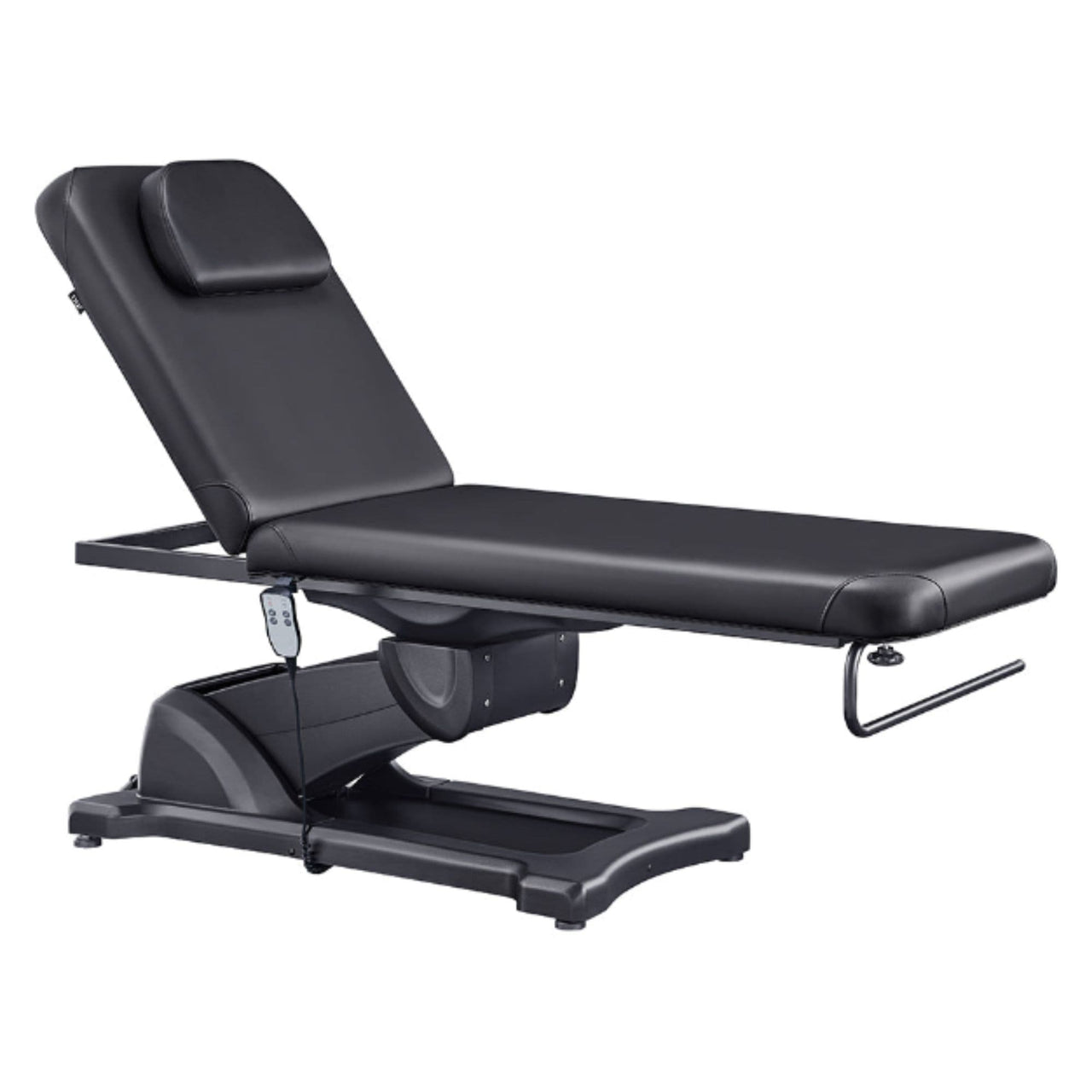 DIR Serenity Electric Treatment Table Front Angled View Of Black Color And Remote Control On White Background