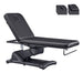 DIR Serenity Electric Treatment Table Front Angled View Of Black Color With Face Hole And Remote Control On White Background