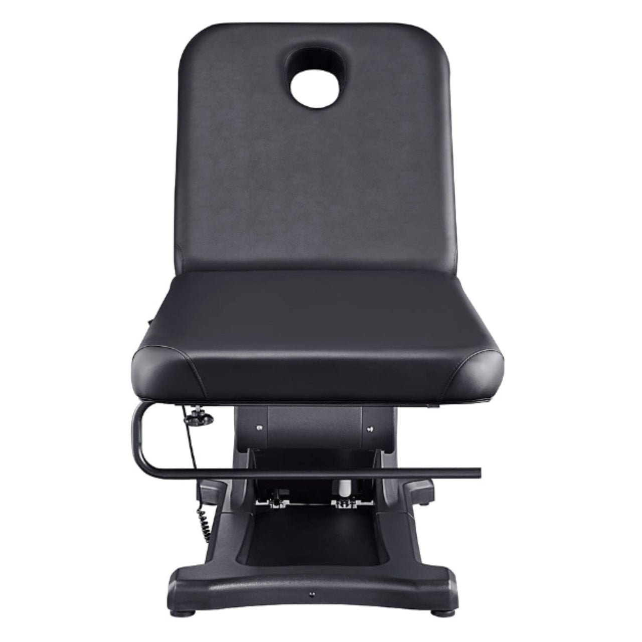 DIR Serenity Electric Treatment Table Front View Of Black Color With Face Hole On White Background