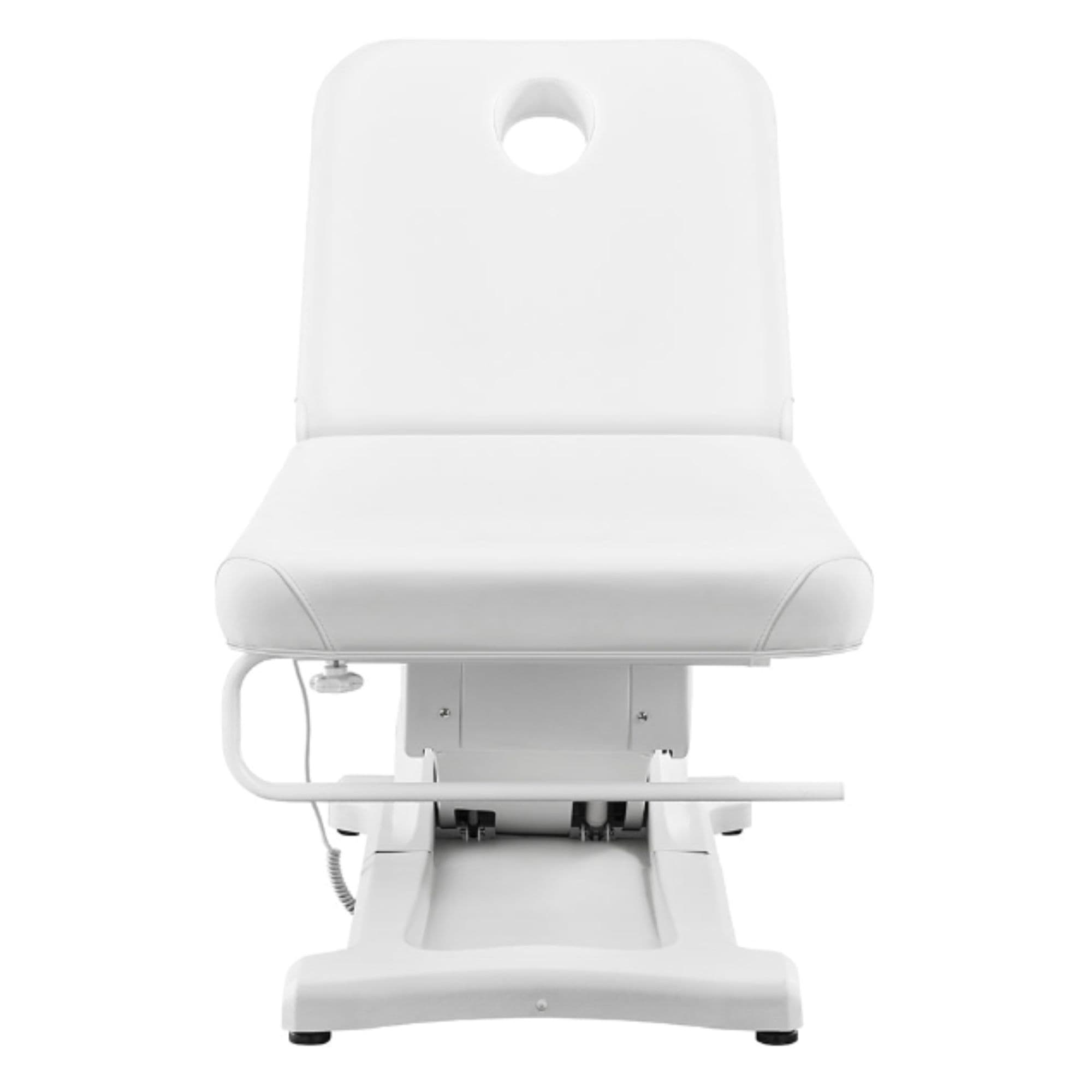 DIR Serenity Electric Treatment Table Front View Of White Color With Face Hole On White Background