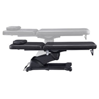 Thumbnail for DIR Serenity Electric Treatment Table Side View And Fully Reclined Of Black Color Showing An Up And Down Adjustment With Remote Control On White Background