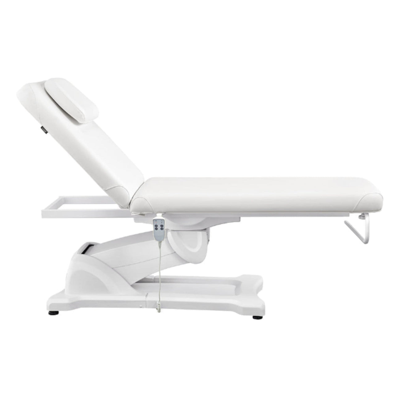 DIR Serenity Electric Treatment Table White Color Front View With Remote Control On White Background