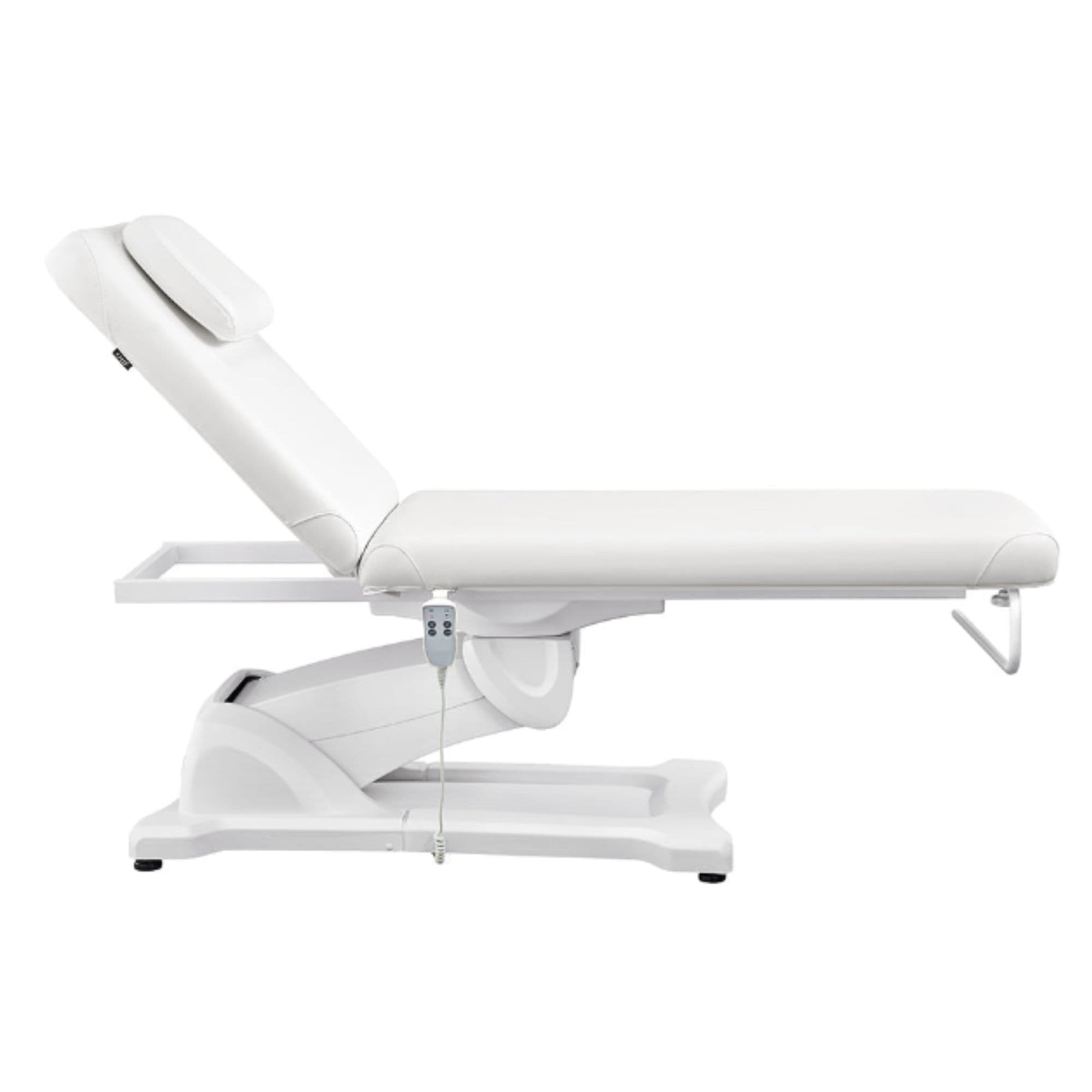 DIR Serenity Electric Treatment Table White Color Front View With Remote Control On White Background