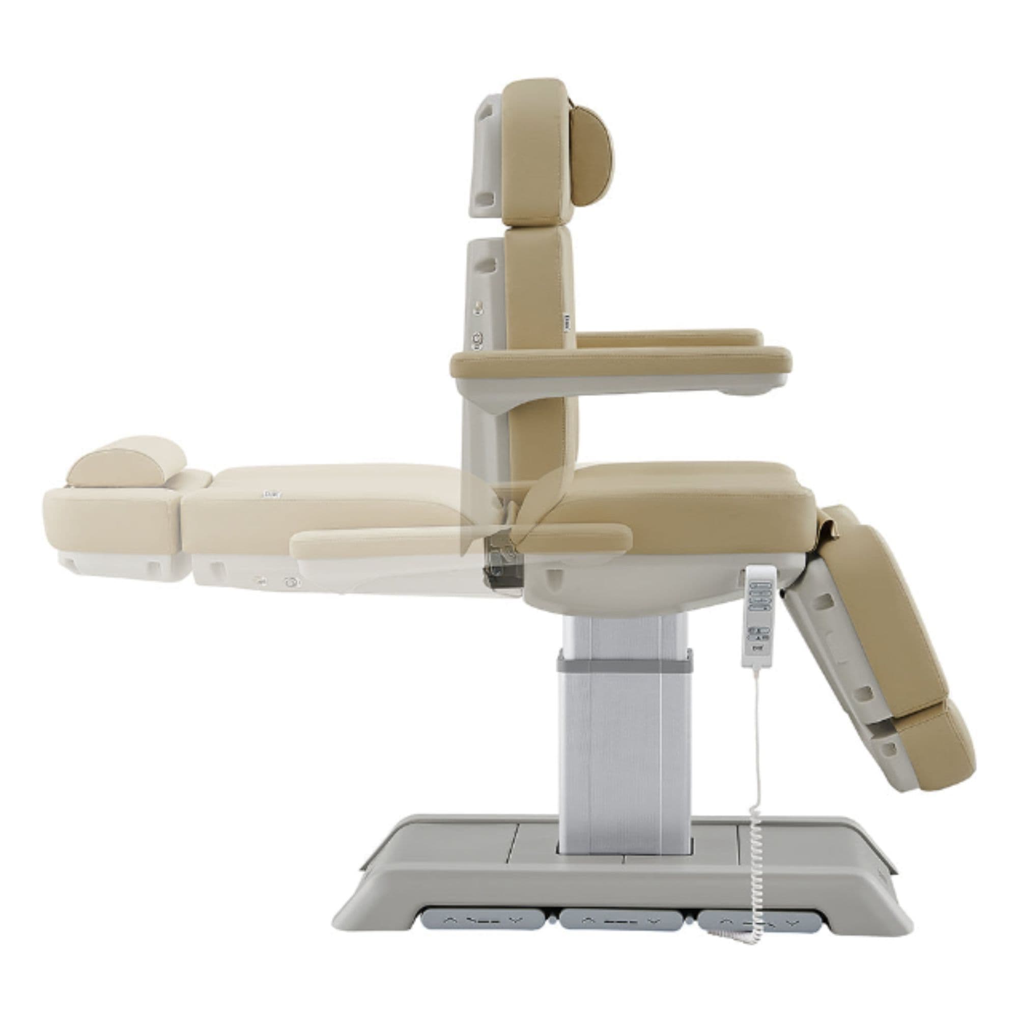 DIR Sydney 4-Motors Esthetician Chair Beige Side View Demonstrating Recline Adjustment Range On White Background