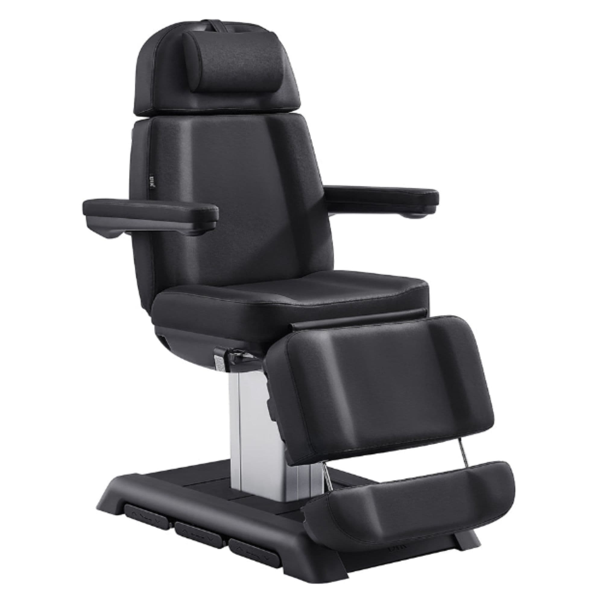 DIR Sydney 4-Motors Esthetician Chair Black Front Angled View Demonstrating The Leg Rest Height Adjustment On White Background
