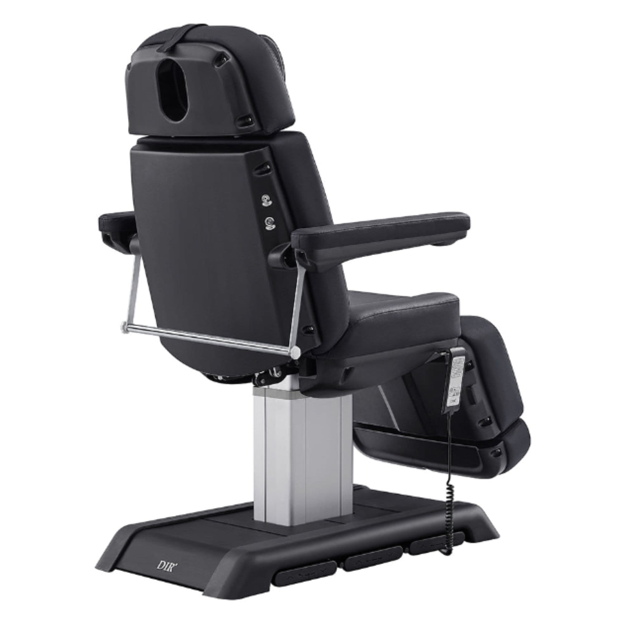 DIR Sydney 4-Motors Esthetician Chair Black Rear Angled View With Foot Control On White Background