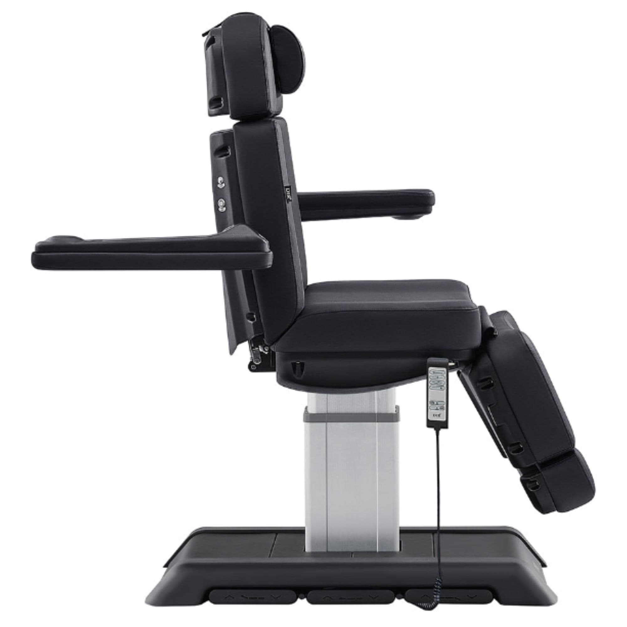 DIR Sydney 4-Motors Esthetician Chair Black Side View Demonstrating Adjustable Armrest On White Background