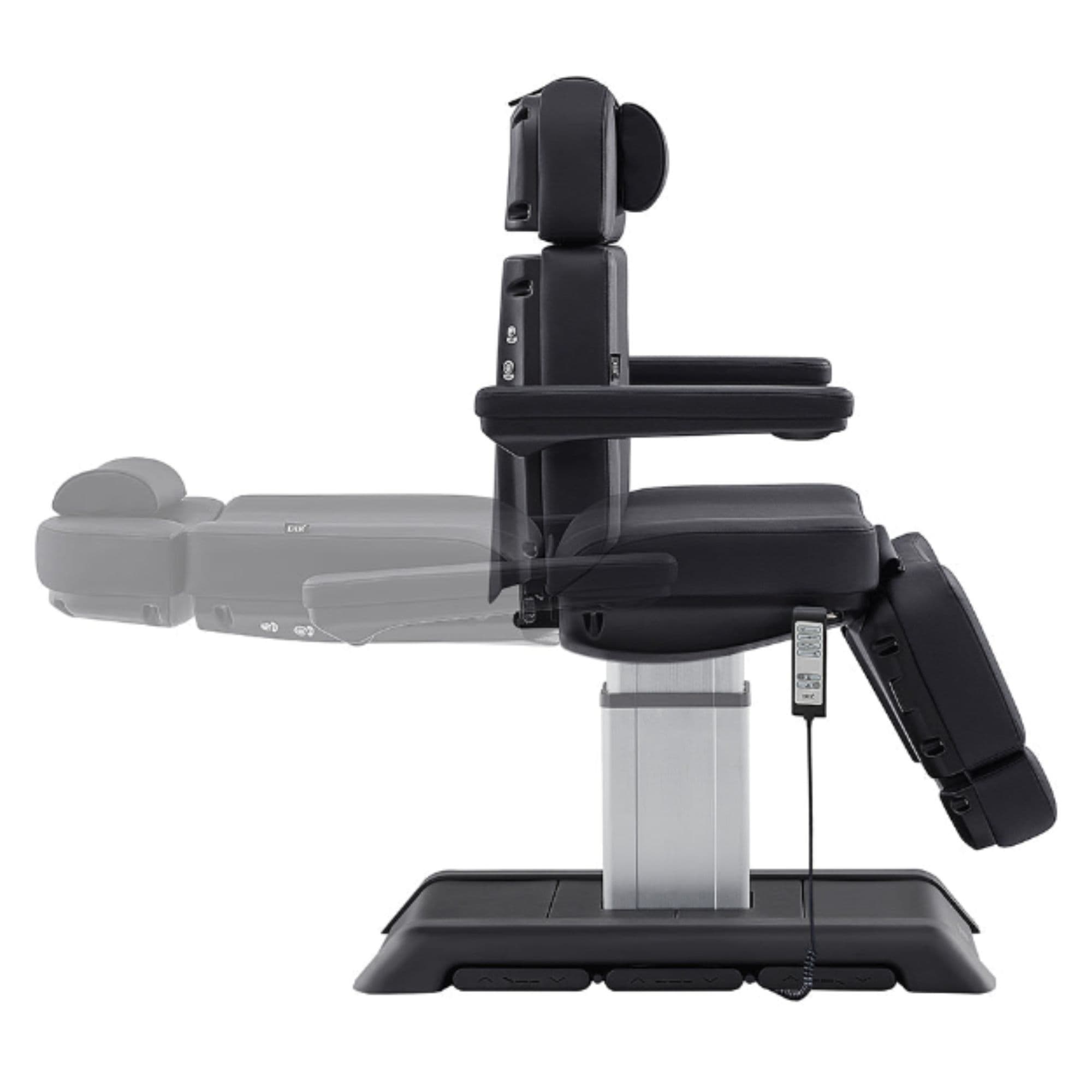DIR Sydney 4-Motors Esthetician Chair Black Side View Demonstrating Recline Adjustment Range On White Background