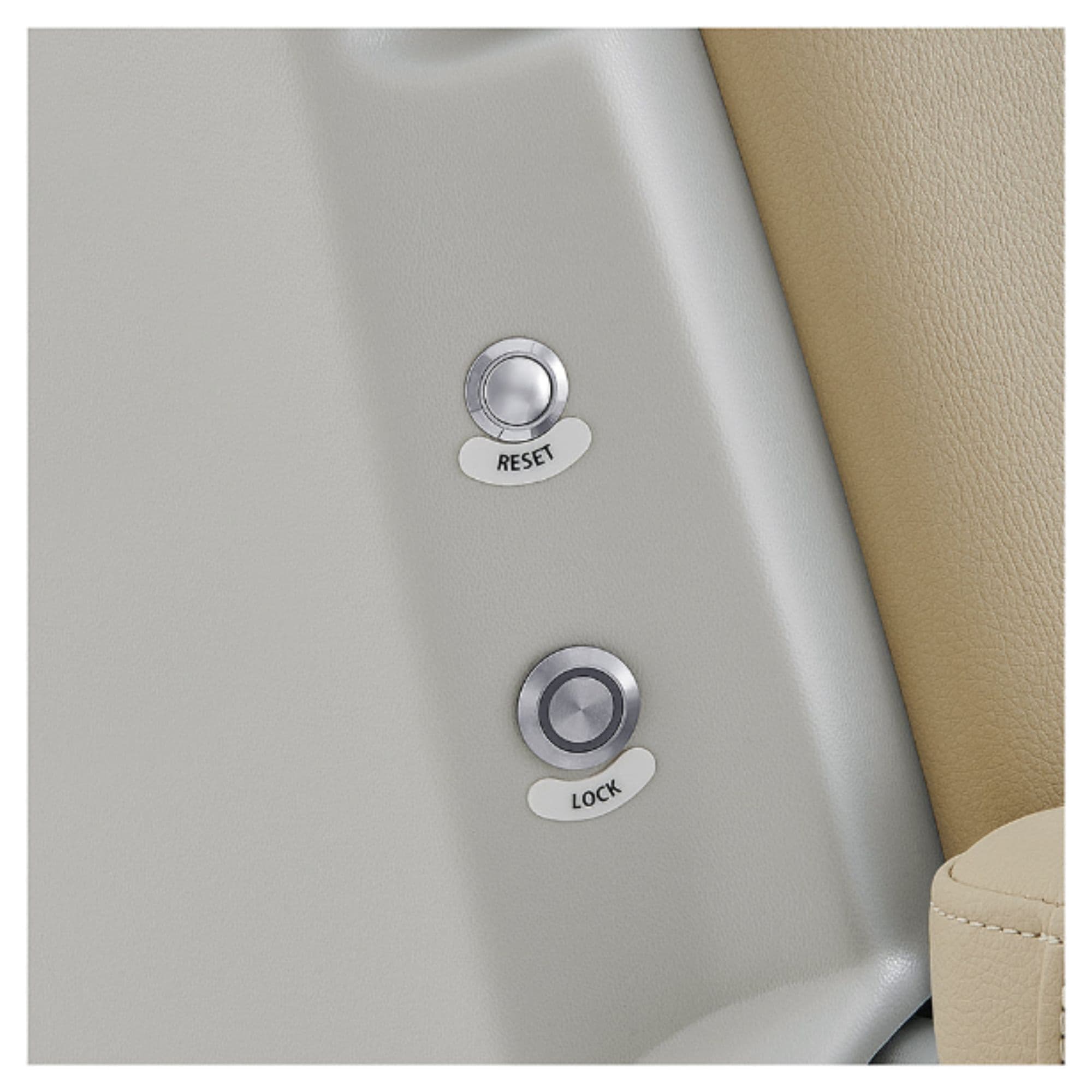 DIR Sydney 4-Motors Esthetician Chair Close-Up View Of Reset And Lock Controls For Beige Variant