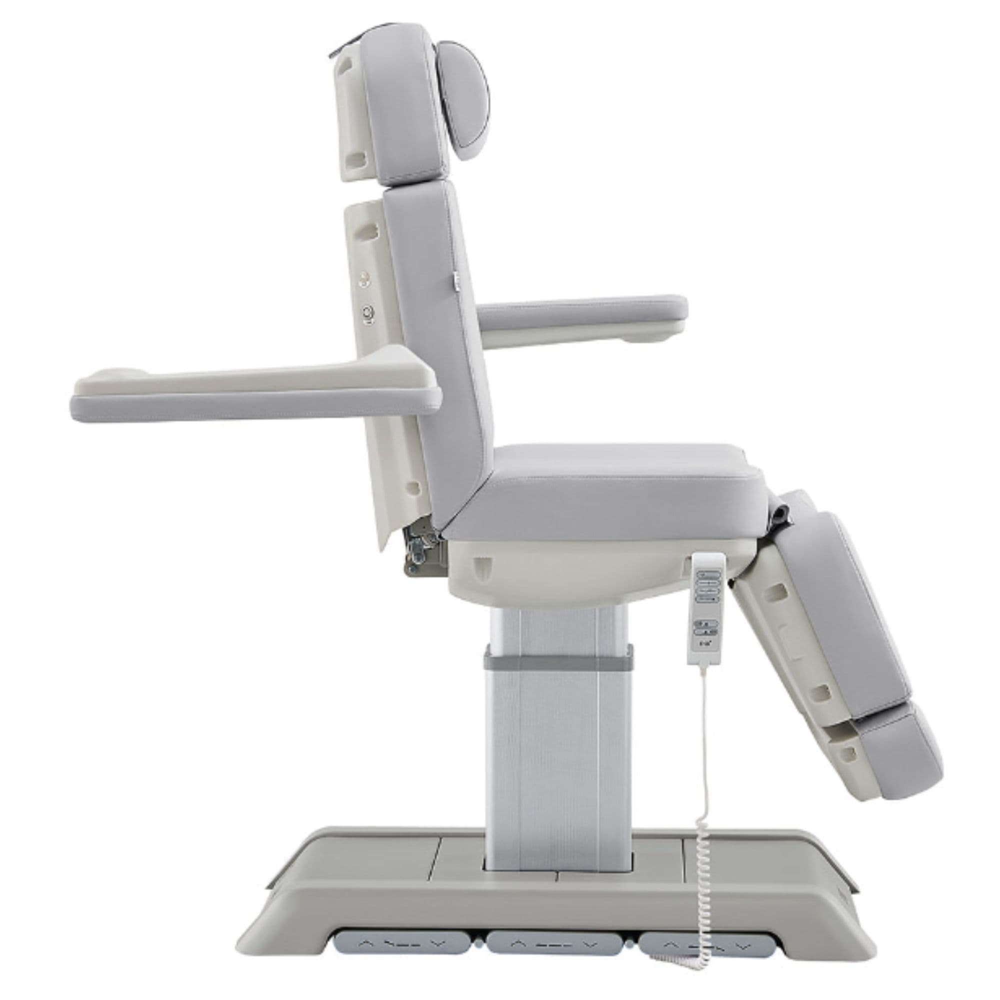 DIR Sydney 4-Motors Esthetician Chair Gray Side View Demonstrating Adjustable Armrest On White Background
